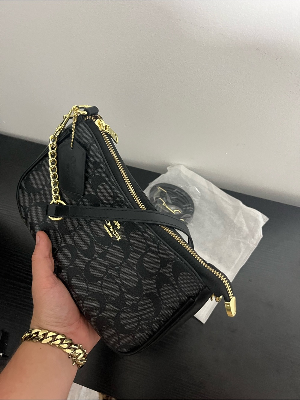 Coach Black Signature Canvas Crossbody with Gold Hardware